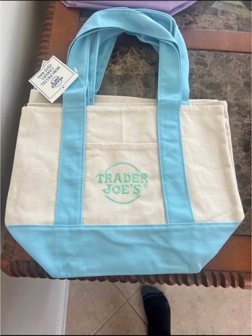 2 Count Trader Joes mini tote bag blue New